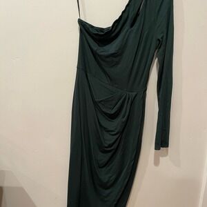 PRETTYGARDEN Green Asymmetrical Ruched Bodycon Dress, size S